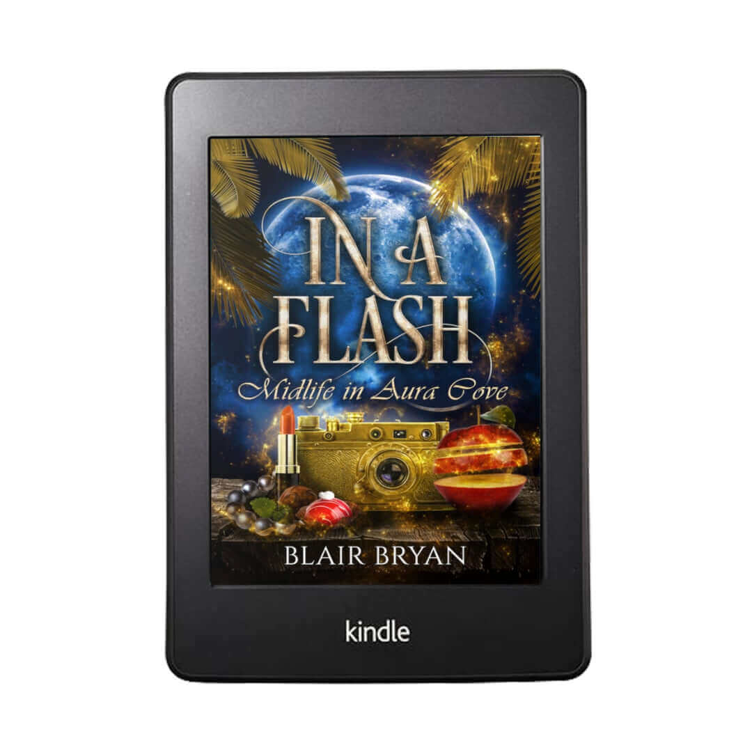 In A Flash: Midlife in Aura Cove Book 5 cover featuring a magical midlife adventure for women over 50, available at Teal Butterfly Press.
